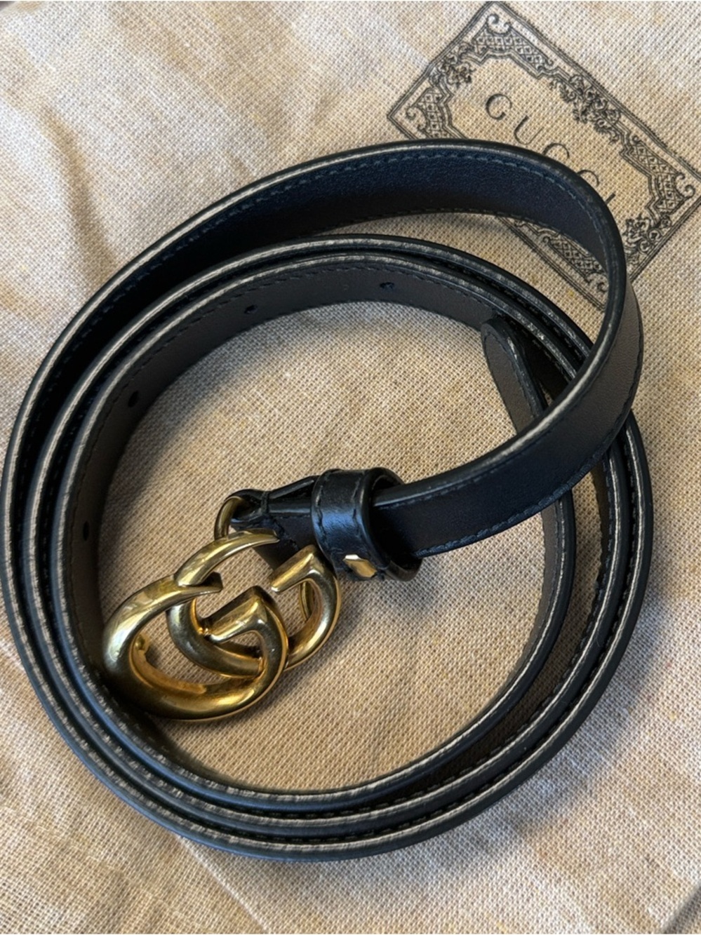 GUCCI Marmont GG Leather Belt with Double G Buckle Black Size 90 Skinny - Picture 3 of 8